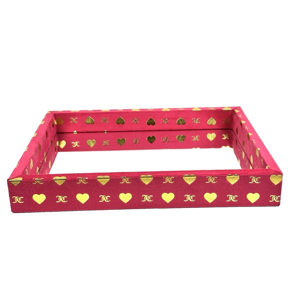 Juicy Couture Home Pink Gold Heart Trinket Tray Mirrored Base Vanity Decor NEW